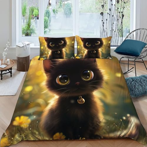 Housse de couette chat noir idéale pour la chambre d'un adolescent ou enfant