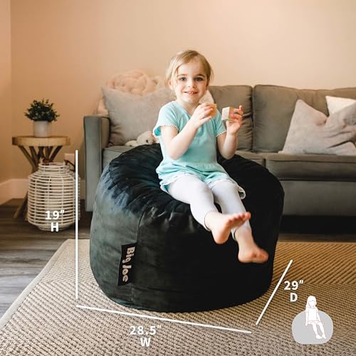 Image of Big Joe Fuf 2.5Ft Foam Kids Bean Bag Chair, Ages 3+, Black Plush | Premium Shredded Foam Filled, Plush, Safe for Kids Ages 3 and Up, Supports Up to 200 lbs