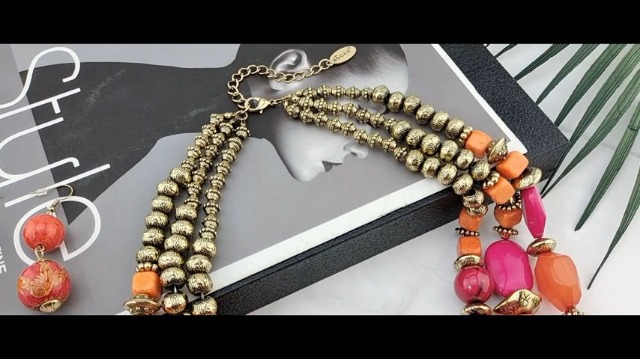 Collana Bocar Con Perline Multistrato - Design Statement Knot, Lunghezza 61 Cm, Verde Oliva E Argento - Foto 8