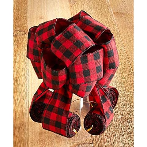 Wired Ribbon Christmas Tree Topper with Cascading Bows - Buffalo Plaid Cover
