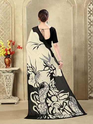 Image of SIRIL Women's Crepe Silk Printed Saree with Unstitched Blouse Piece