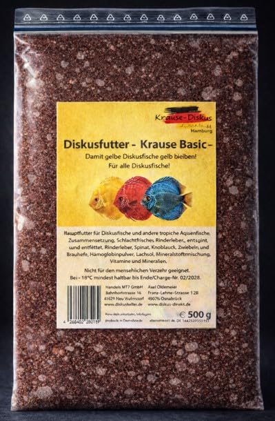 Frostfutter Sparpaket - 10 x Krause Diskusfutter Basic 500g Flachtafel | Frost Futter damit gelbe Diskusfische gelb bleiben | Proteinreiches Rinderherz | erhält die gelbe Färbung von Diskus Fischen