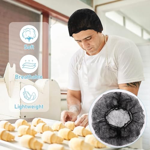 Image of Amazon Brand QWENOX Disposable Bouffant Caps Hair Net Cap 100 Pcs Elastic Mob Caps for Food Service, Medical Use, Sleeping Head Cover, Factory Warehouse Worker, Beauty (Black)