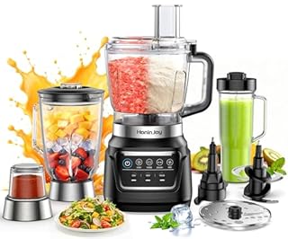 HoninJoy All-in-One Blender & Food Processor, 10-in-1 Professional Blender for Smoothies, Ice Crushing, Dough Making, Chopping, Grinding, Slicing & Shredding, Dishwasher Safe for Kitchen & Home Use