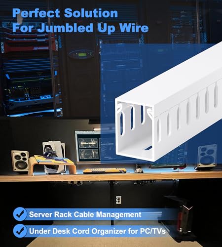 Image of 1.6 inchH x 1.2 inchW Cable Raceway, 6ft Under Desk Wire Management Channel, White | Slotted Wire Duct, 2 Pack (3 ft Each), Heavy-Duty PVC Cable Management for Server Racks, Network Cables & Electrical Cabinets