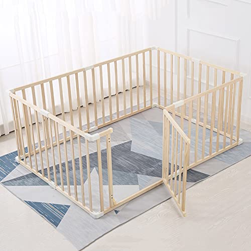 Jolan Wooden Baby Playpen 90×100cm 110×110cm 120×150cm 150×180cm 180×200cm,Breathable/Durable Baby Fence,Indoor Outdoor Kids Safety Playard Playpen,Crawling Fence,Removable,150×200cm