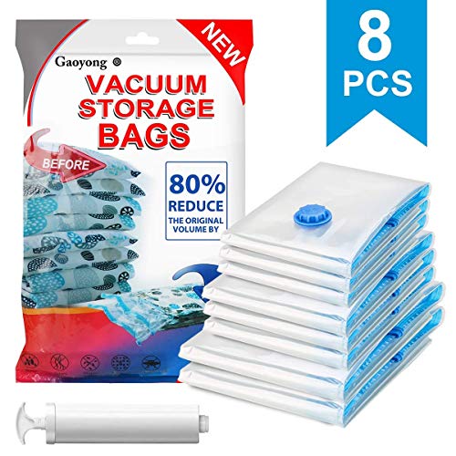 Gaoyong Sacs de Rangement sous Vide,Housse de Rangement sous Vide,Sac de Compression Voyages,Sac de Rangement (8 pièces avec Pompe à Main)