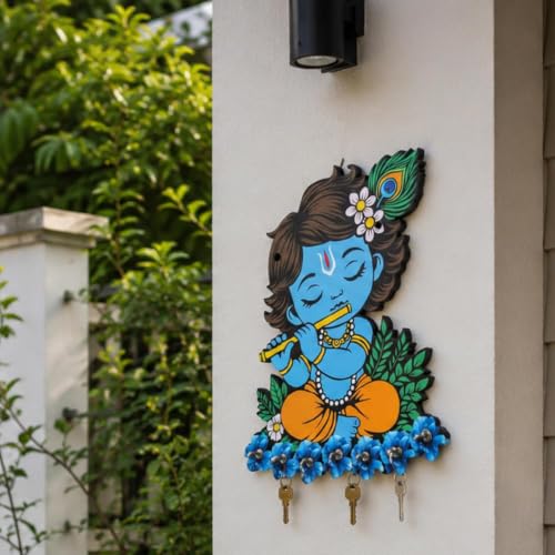 Image of Webelkart Premium Cute Krishna Key Holder for Home /Office Decor /Key Hanger for Wall Decor,Decorative Item for Home (Blue Krishna)