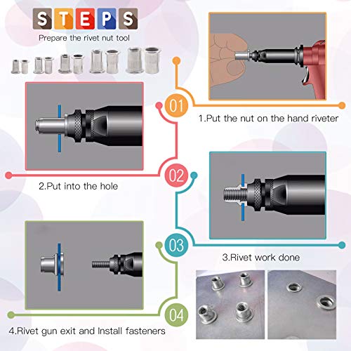 Glarks Nietmuttern, Sortiment aus 304 Edelstahl, Flachkopf-Gewindeeinsätzen, 180 Stück, #8-32#10-24 1/4-20 5/16-18 3/8-16 UNC-Nietmuttern, Set