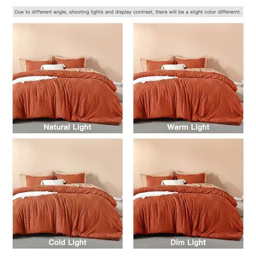 Image of Litanika Burnt Orange King Size Comforter Set,3 Pieces Terracotta Tufted Boho Farmhouse Bedding Comforter Sets,Lightweight Fluffy Comforter Bed Set for All Season (104x90In Comforter & 2 Pillowcases)