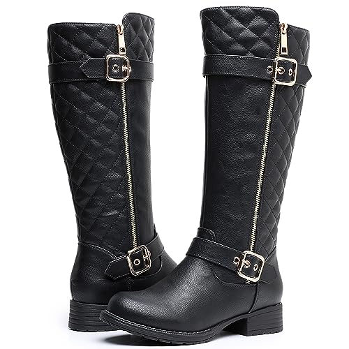 GLOBALWIN Women's Black Quilted Knee High Boots Low Heel Comfortable Fashion Dressy Riding Boots For Women Size 6M - image 4