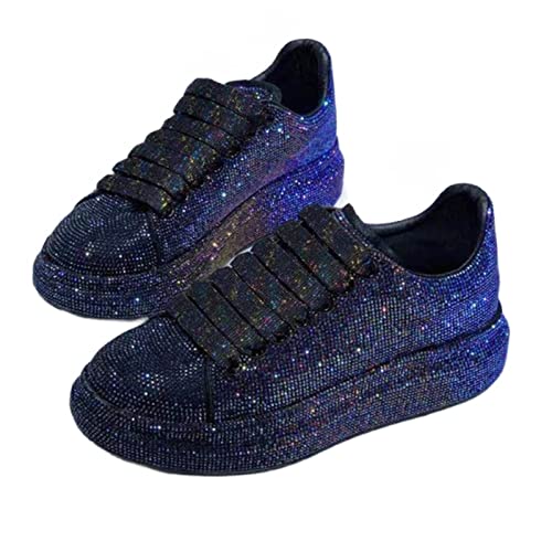 Julymens Women's Glitter Rhinestones Platform Sneakers Casual Lace-Up Sports Shoes3