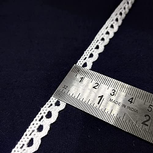 Mezin Cotton Small Crossiya Snake Gpo Lace Border for Dress, Kurtis, Dupatta, Bag, Craft and Decorations (9 Mtr), White