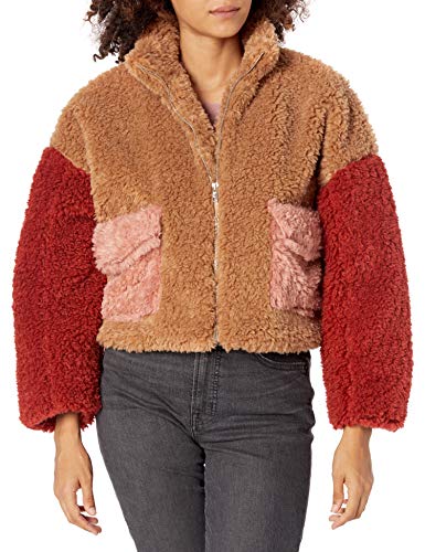 KENDALL + KYLIE Women's Sherpa Front Zipped Utility Jacket, Caramel Multi, Small