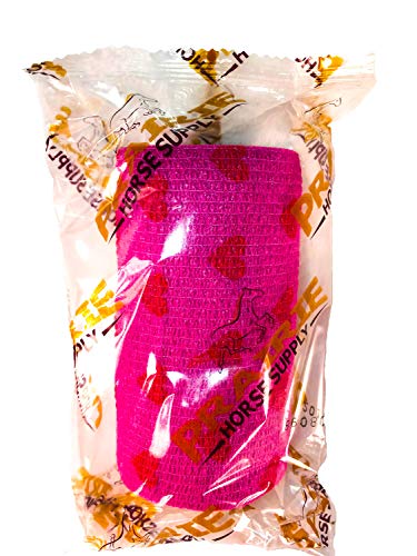Image of Vet Wrap Tape (Pink with Hearts) (2 Pack) (4 Inch x 15 feet) Self Adhesive Adherent Adhering Cohesive Flex Self Stick Bandage Grip Roll Dog Cat Pet Horse