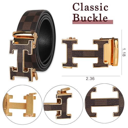 Image of Aurolran Men&Womens Leather Dress Belt Business Automatic Buckle Belt Color-Black Silver Gold