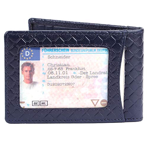 Image of Brooklyn Bridge Genuine Leather Money Clip Wallet for Men Diamond VT Blue - Premium Slim RFID Protected Wallet with Cash Clip & Multiple Card Slots, Stylish Front Pocket Design, Gift for Men