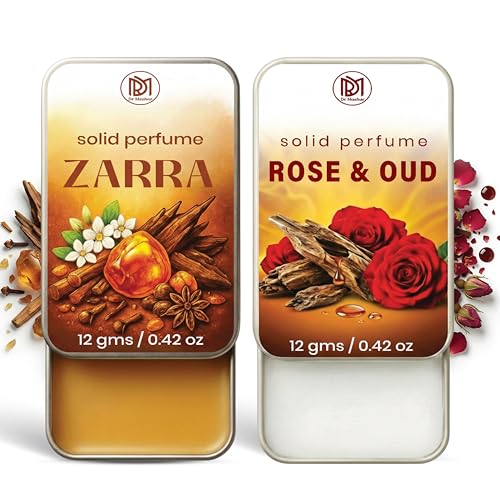 Image of Dr.Mashur Solid Perfume |zarra&Rose & Oud Alcohol Free Wax Perfume Balm, Long Lasting | Pocket Tin 12g, Pack Of 2| Non Greasy Smooth Glide, Travel Friendly Men And Women