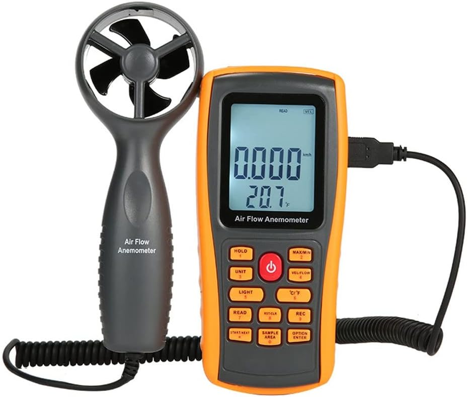 Handheld Anemometer, Wind Speed Meter Wind Velocity Airflow Tester Gauge with Backlight Display (Suitcase Included)