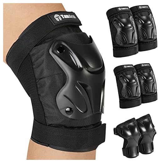 Tanden Skating Protective Gear Adult Knee and Elbow Pads Wrist Guards for Roller Skating Skateboarding, Skate Pads Adult Knee Pads for Men Women Black