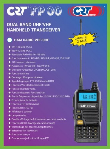 CRT CB Portátil VHF/UHF Radio FP00 Doble Banda 136-174 y 400-470 MHz Negro