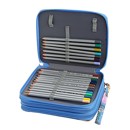Image of 72 Slots Pencil Case Organizer w /Removal Handle Strap | 3-Layer Zipped Pencils Box Large for Colored Pencils Watercolor Pencils for Office and Travel for Artist