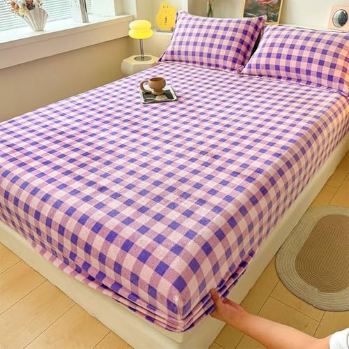 Beydodo Bajeras Ajustables 3 Piezas 180 x 200 CM + 2 Fundas Almohada,Terciopelo de Leche Bajera Ajustables Patrón de Celosía Rosa Púrpura