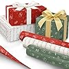 BrightenKidz Juego de 3 rollos de papel de regalo de Navidad, papel de regalo para regalos pequeños y medianos, diseños clásicos estéticos, elegantes y bonitos, envoltura de regalo de vacaciones, 17 x