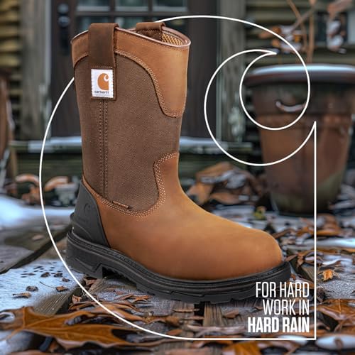 Image of Carhartt Men's Ironwood WP 11 inch Soft Toe Wellington | Waterproof Work Boots, 11-Inch Wellingtons, Oil-Tanned Leather with EH & Slip-Resistant Outsoles, Fastdry Lining