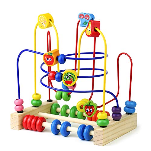 Fajiabao Wooden Fruits Slide Bead Maze Colorful Abacus Montessori Toys for Toddlers Roller