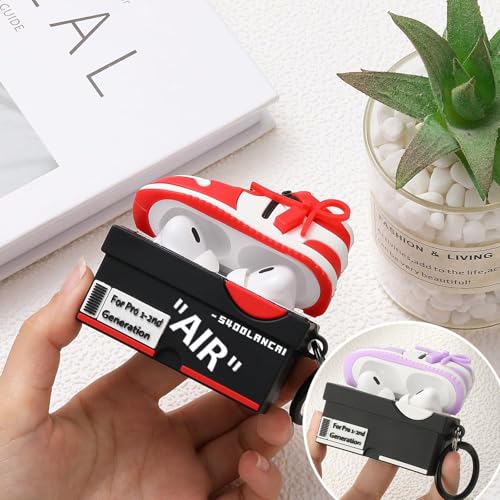 Image of [2Pack] Gedicht for Apple Airpods Pro Case Cover, Cute Cartoon Shoe Box Soft Silicone Protective Cases for AirPods Pro 1st Generation Case with Keychain for Women Men, Red+Purple