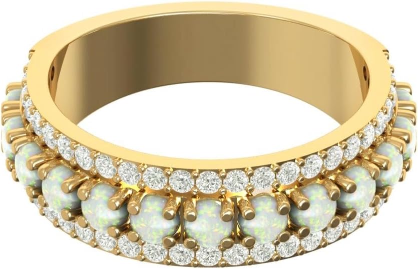 Elammo 925 Sterling Silver Created White Opal CZ Ring Band for Women