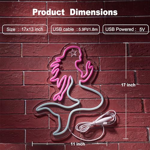 Image of Mermaid Neon Sign for Wall Decor Dimmable LED Bar Beer Neon Light USB Powered Neon Art Signs Decor