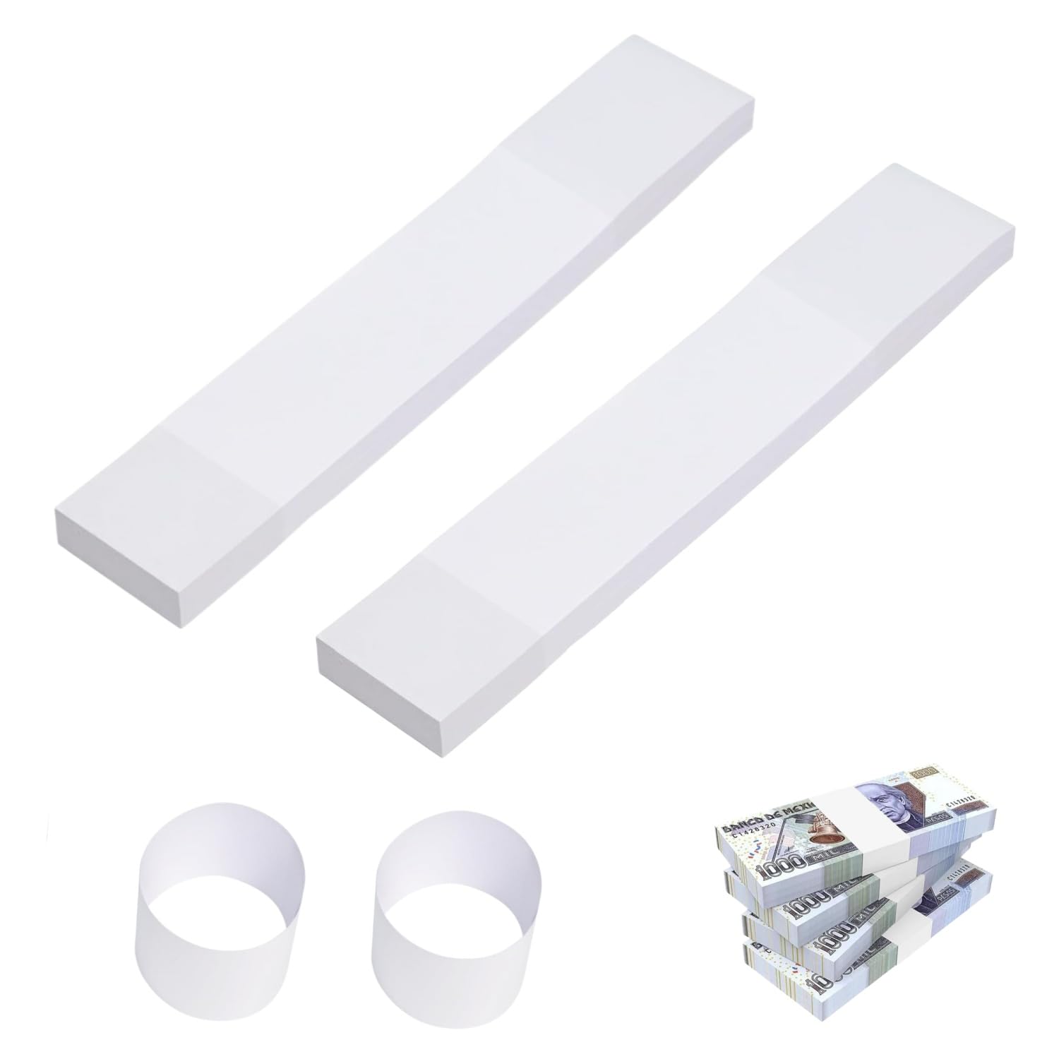 Bessy shop 200Pcs Blank White Money Bands,Self Adhesive Currency Straps,Paper Banknote Wrappers for Cash, Bill Bundles Wraps for Money Organising (192mm x 29mm)