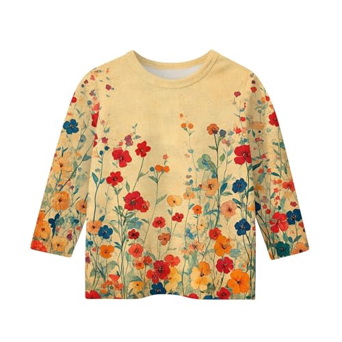 Clothes for Teen Girls 3/4 Length Sleeve Round Neck Shirts Floral Print Blouses Fall Winter Cute Y2K Tops 5-16 Years3