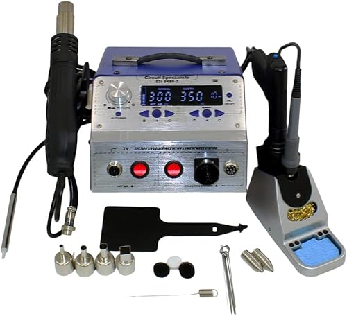 Estación de retrabajo compacta 4 en 1 con pantalla digital, también viene con pistola de aire caliente, pistola desoldadora, bolígrafo de succión