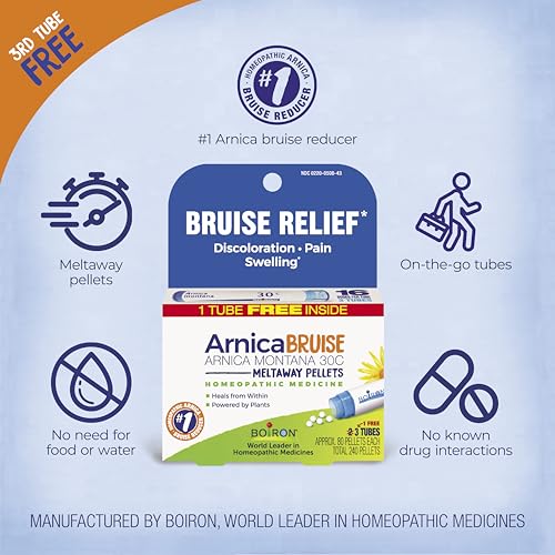 Image of Boiron Arnica Bruise - Arnica Montana 30c for Relief of Pain, Swelling, and Discoloration from Bruises - 3 Count (240 Pellets)