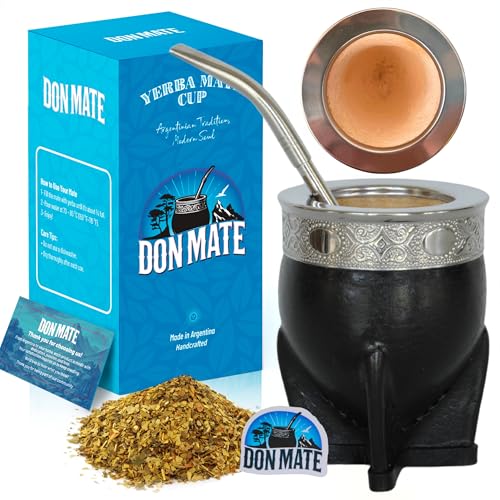 DON MATE Yerba Mate Cup and Bombilla Set – Handmade Imperial Mate Gourd – Yerba Mate Kit with Bombilla Straw – Authentic Argentine Style Mate