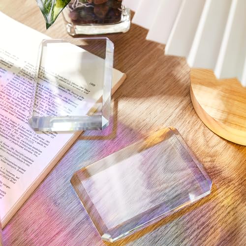 Seajan 4 Pcs Rectangular Glass Paperweight Clear Glass Block Paperweight Decorative Tiles Paper Weights for Book Crafts Projects Home Decor Ornaments - Thumbnail 7