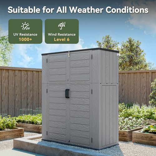Image of AOXUN Horizontal Storage Sheds 61 Cu.ft, HDPE Outdoor Storage Box 160 Gallon, Waterproof Lockable Resin Deck Box with Spring-Assisted Lid, Patio Storage for Garden, Pool, Cushions, Tools, Grey