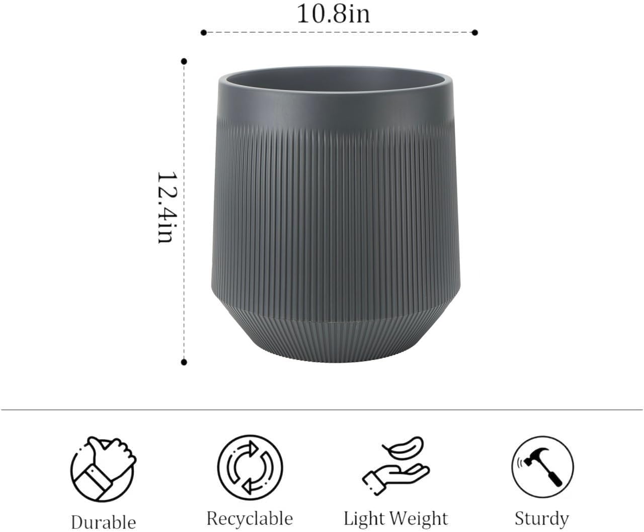 Plant Pots，Set of 2 Plastic Large Pots for Indoor Plants,Flower Pots Outdoor Planters with Drainage Hole and Seamless Saucer,(Gray 12Inches)