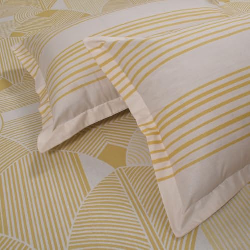 Image of Huesland by Ahmedabad Cotton 144 TC Bedsheet for Single Bed with 1 Pillow Cover | Mustard Yellow & Dark Cream