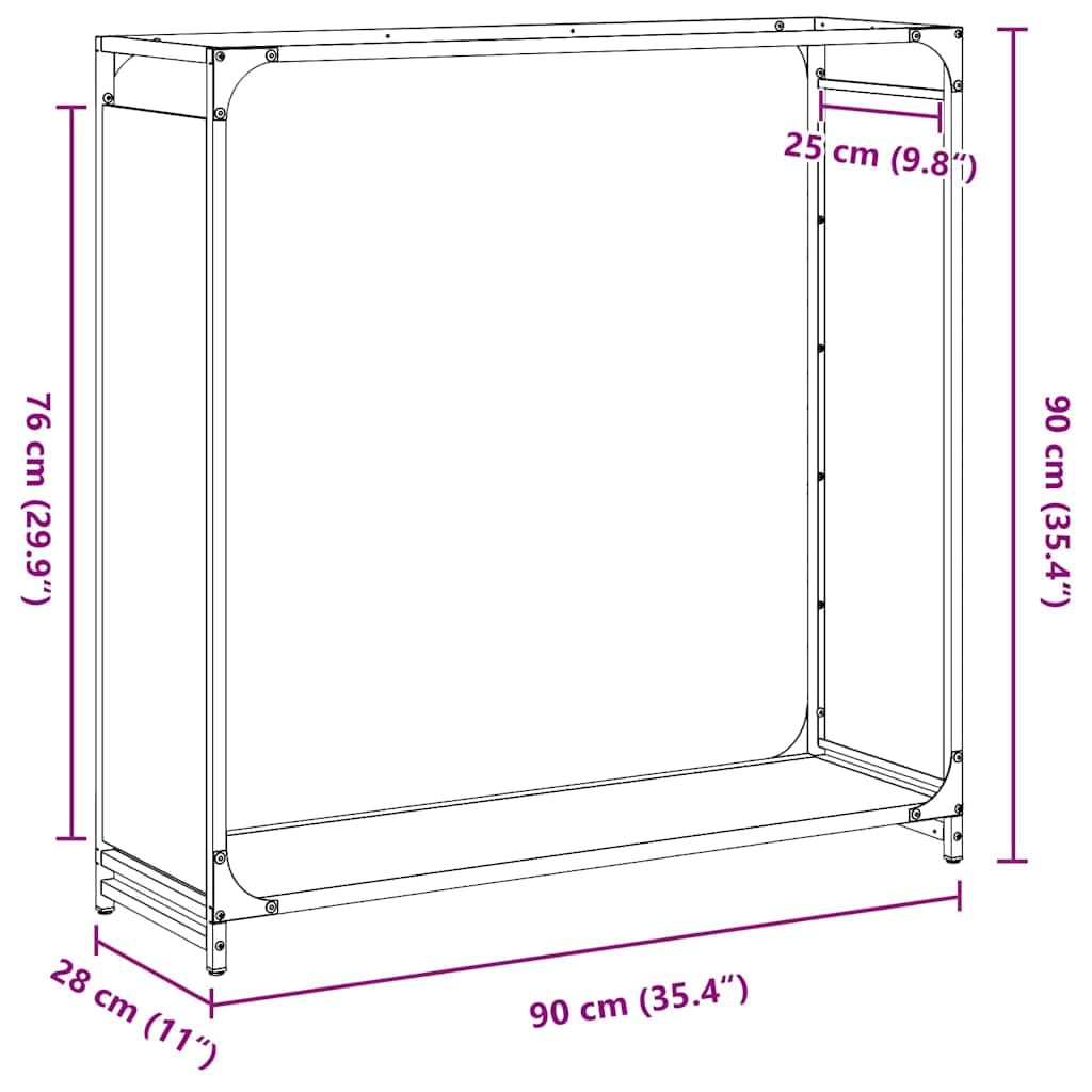 Mangloder Brennholzregal Schwarz aus kaltgewalztem Stahl 90 x 28 x 90 cm, 60 kg Tragkraft, Feuerholz Regal für Kamin, Ofen, Feuerstelle, Wohnzimmer, Indoor Outdoor Aufbewahrung
