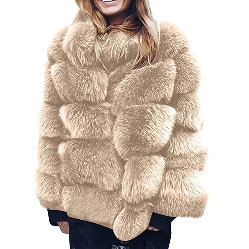 Women Faux Fur Coat Elegant Thick Warm Winter Coats Fashion Furry Outerwear Plain Plus Size Plush Jackets for Womens Trendy 2024