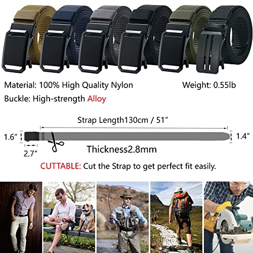 Image of LionVII Men's Belt,Ratchet Belt for Men Casual, Nylon Jeans Belt with Click Buckle, Breathable Fabric Waist Strap Easy Adjustable Trim to Fit 28-49 inch Waist