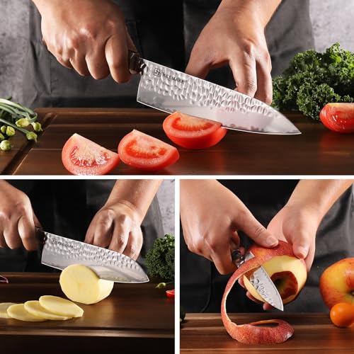 Image of KEEMAKE Kitchen Knife Set 3-pcs - Chef Knife Set with 3-layer Japanese 9CR18MOV Clad Steel Blade, Sharp Knives Set for Kitchen with Octagon Rosewood Handle Kitchen Knives