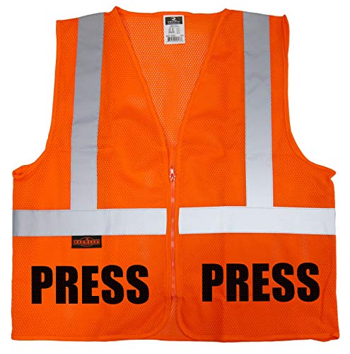 Qraphic Tee Press Safety Vest, News Reporter Vest, Journalist Vest, Media Vest (Safety Orange, XXL/XXXL)