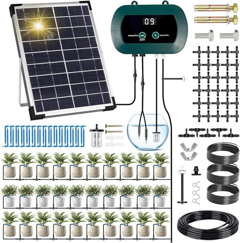 ZQEJEFD Kit D'irrigation Goutte à Goutte Automatique énergie Solaire, Système D'irrigation Automatique de Jardin avec Tuyau Goutte à Goutte de 35M,Systeme...