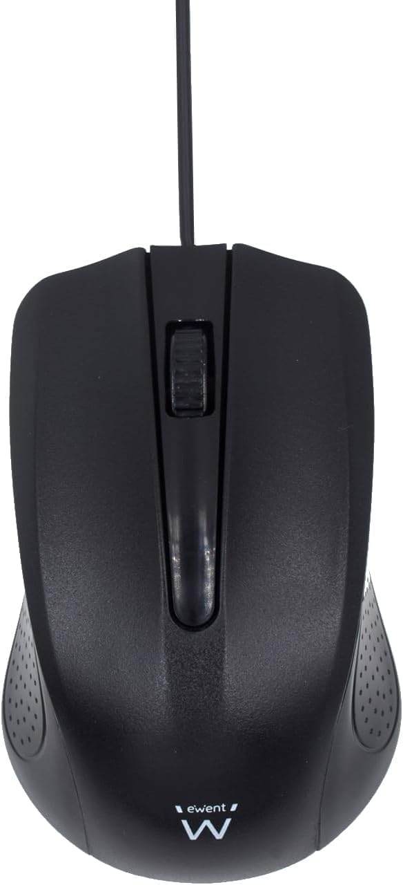 Ewent EW3300 - Mouse ottico con cavo USB a 3 pulsanti, 1000 DPI, design ergonomico, ambidestro, PC/Mac / ‎Laptop/Chromebook - ‎Nero (Confezione da 5)