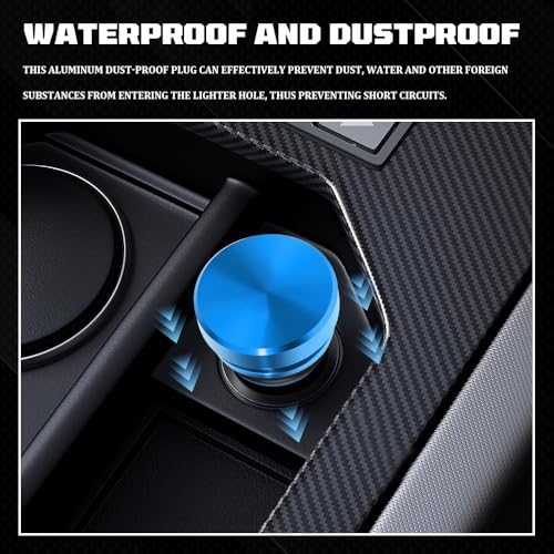 Image of Cigarette Lighter Cover, Dustproof Car Cigarette Lighter Plug Parts, Aluminum Plugs Cover, Waterproof Dustproof Cigarette Lighter Socket Cap for SUV Truck with 12V Power Source (Blue)